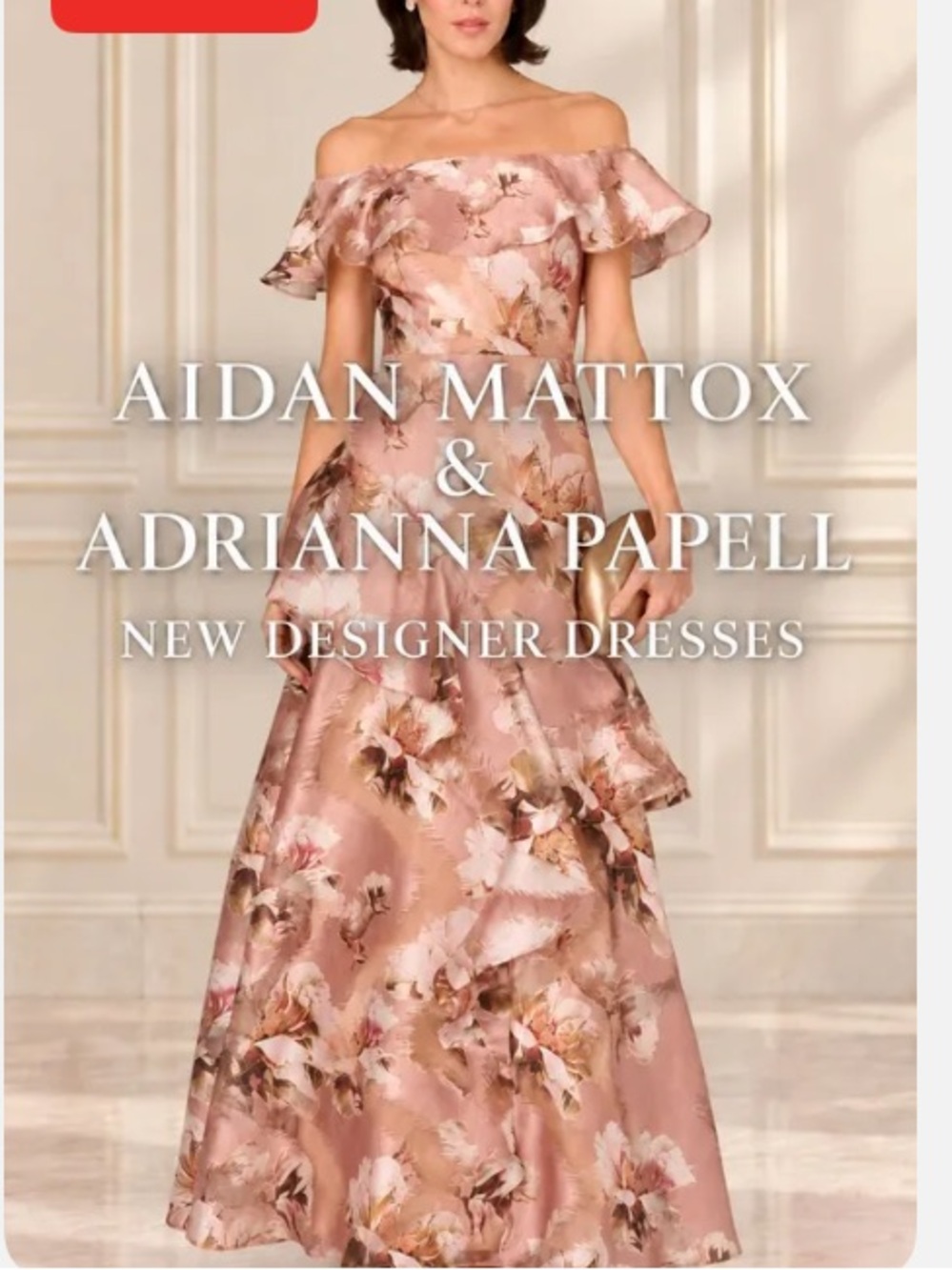 Aidan Mattox Blush Floral Off-Shoulder Gown